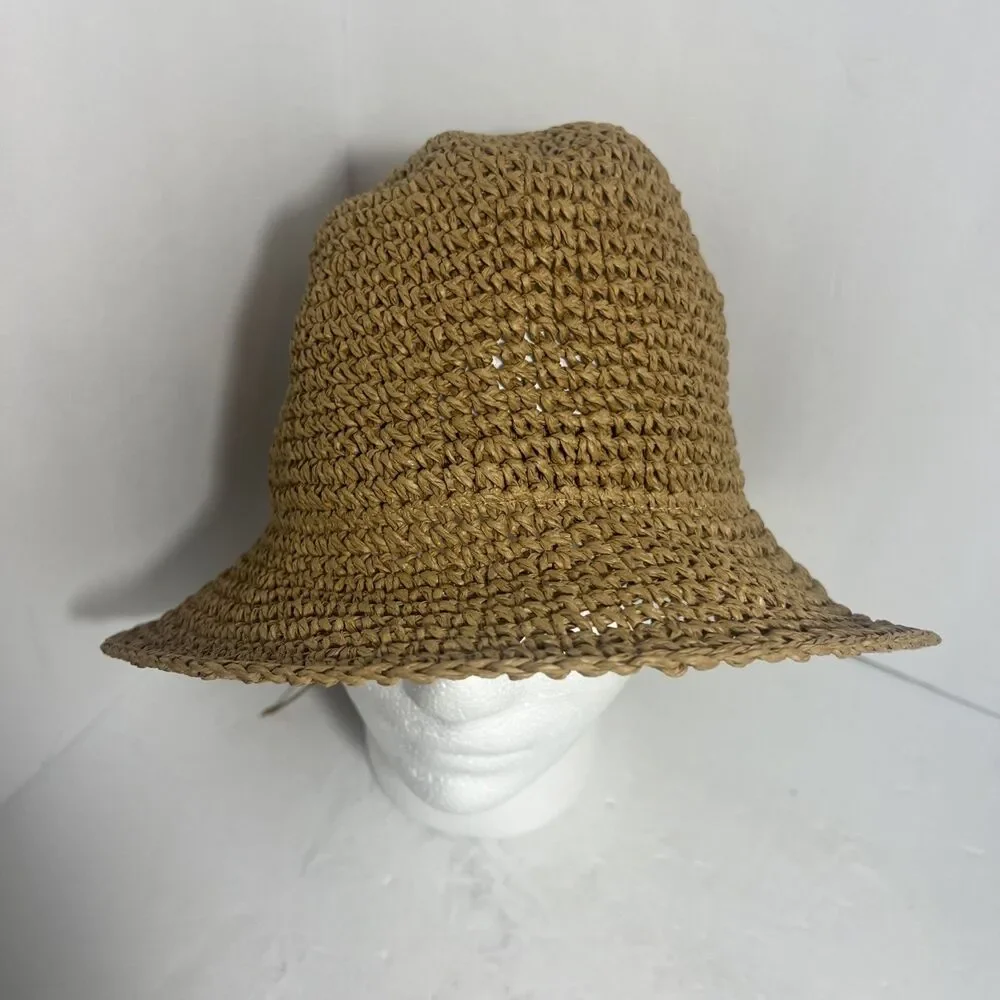 NWT Banana Republic Hand Crocheted Straw Bucket Hat One Size Tan Beige
